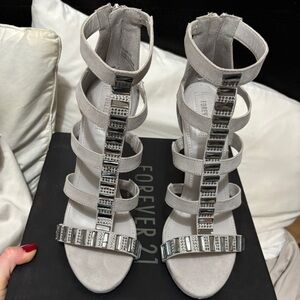 Grey rhinestone heels